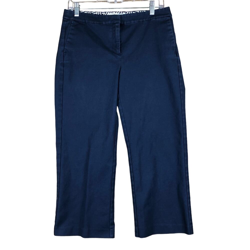 Boden Womens Pants Navy Blue Mid Rise Wide Crop Cotton Blend Stretch 8